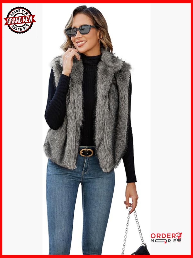 Faux Fur Vest Sleeveless Open Front Cardigan With Pockets Cozy Winter Outwear
